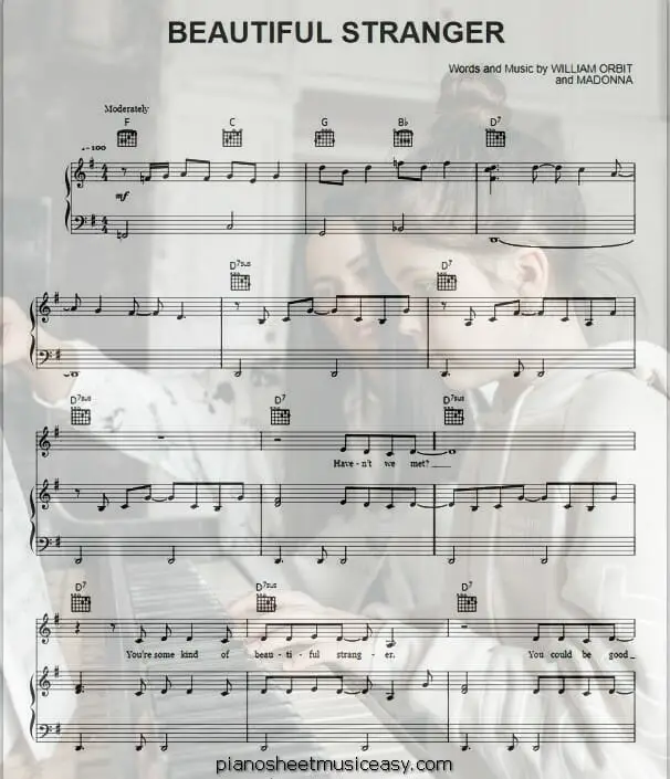beautiful stranger printable free sheet music for piano 
