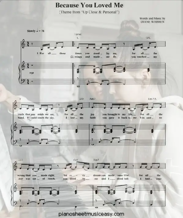 because you loved me printable free sheet music for piano 