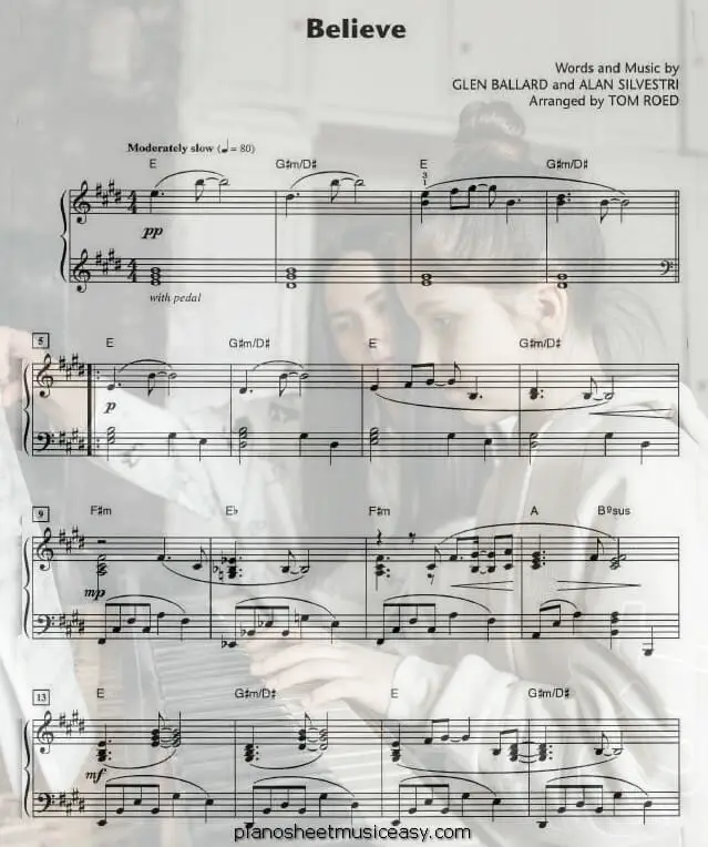 believe polar express printable free sheet music for piano 