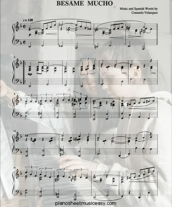 besame mucho printable free sheet music for piano 