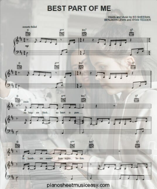best part of me printable free sheet music for piano 