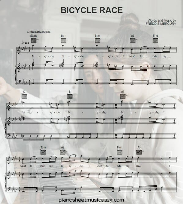 bicycle race printable free sheet music for piano 