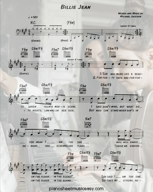 billie jean printable free sheet music for piano 