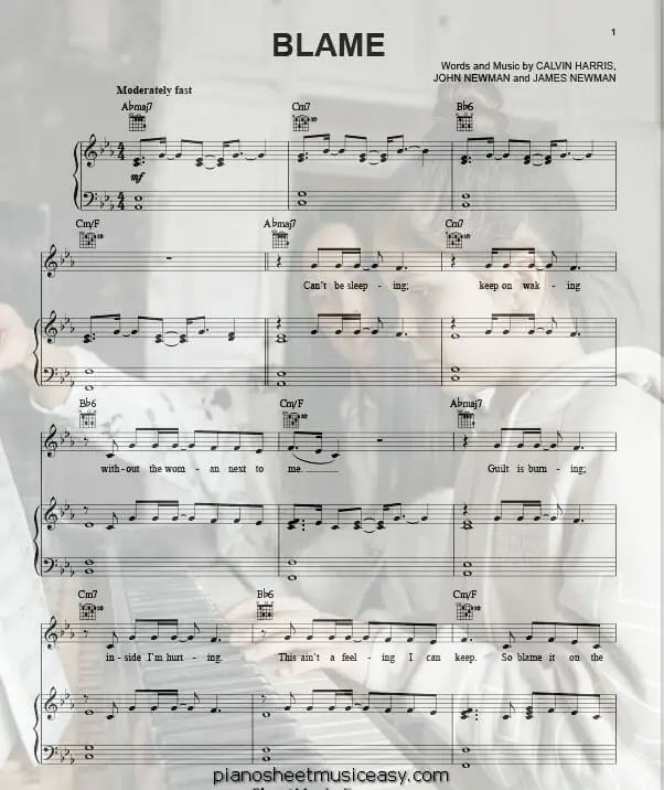 blame printable free sheet music for piano 