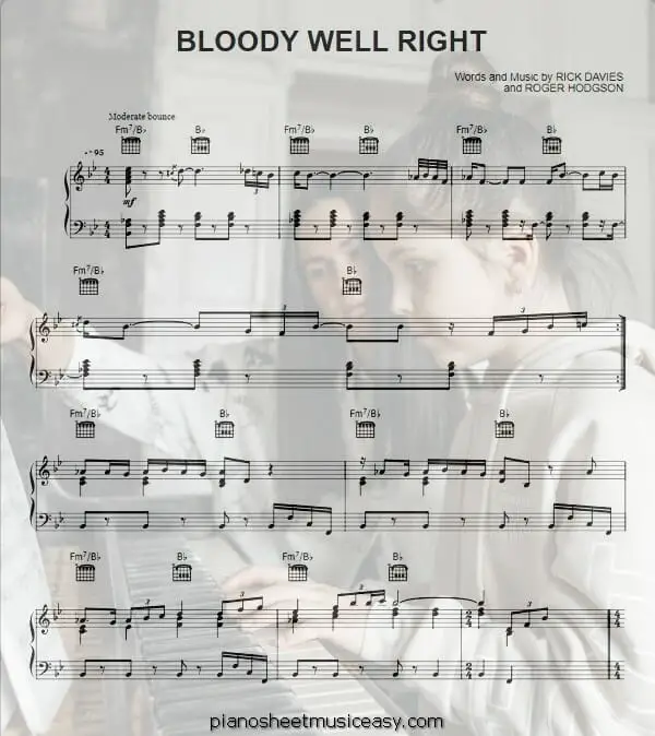 bloody well right printable free sheet music for piano 
