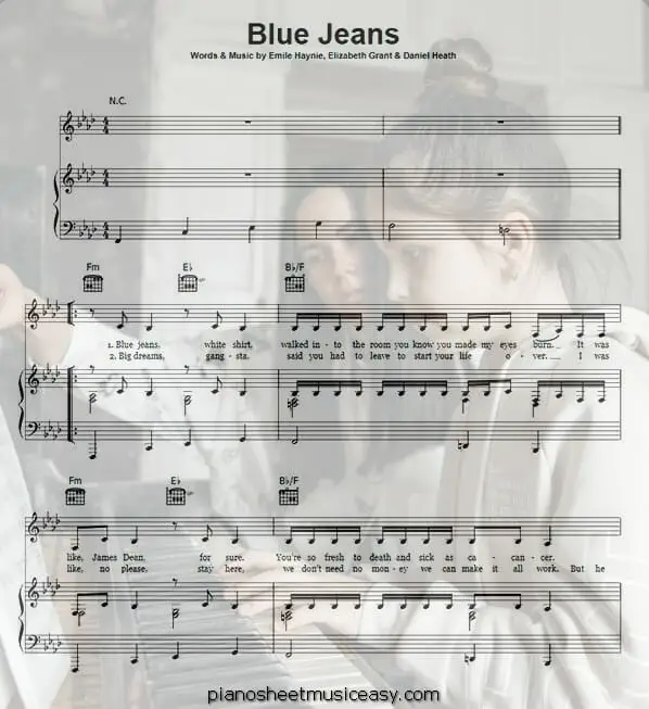 blue jeans printable free sheet music for piano 