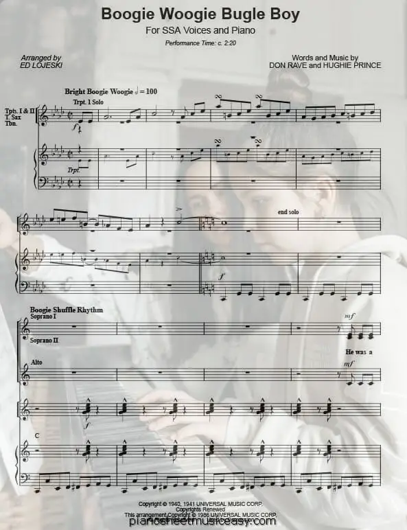 boogie woogie bugle boy printable free sheet music for piano 