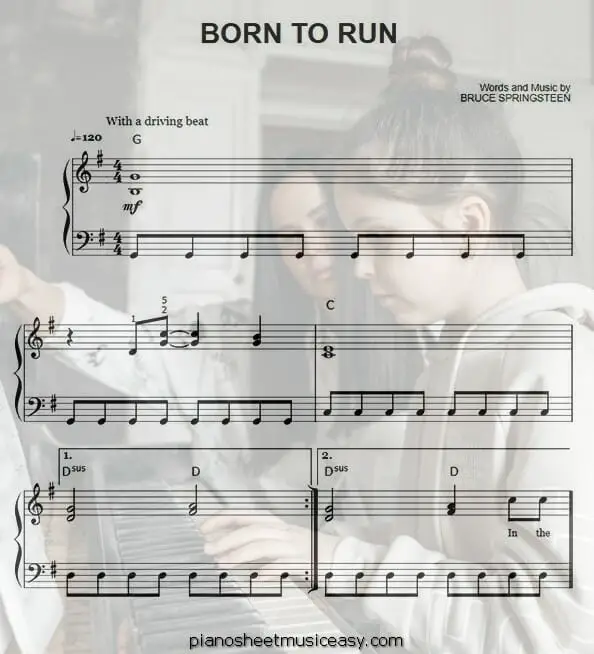 born to run printable free sheet music for piano 