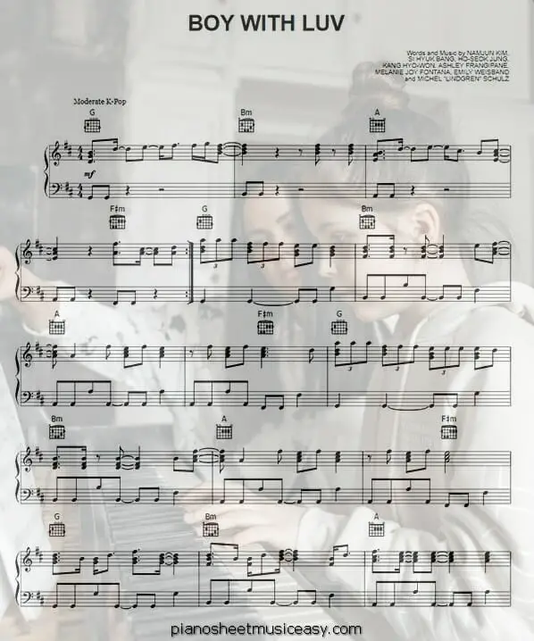 boy with luv printable free sheet music for piano 