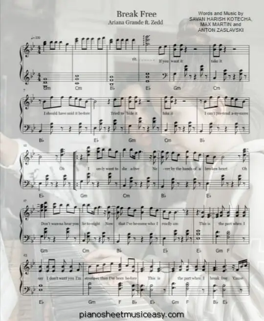 break free printable free sheet music for piano 