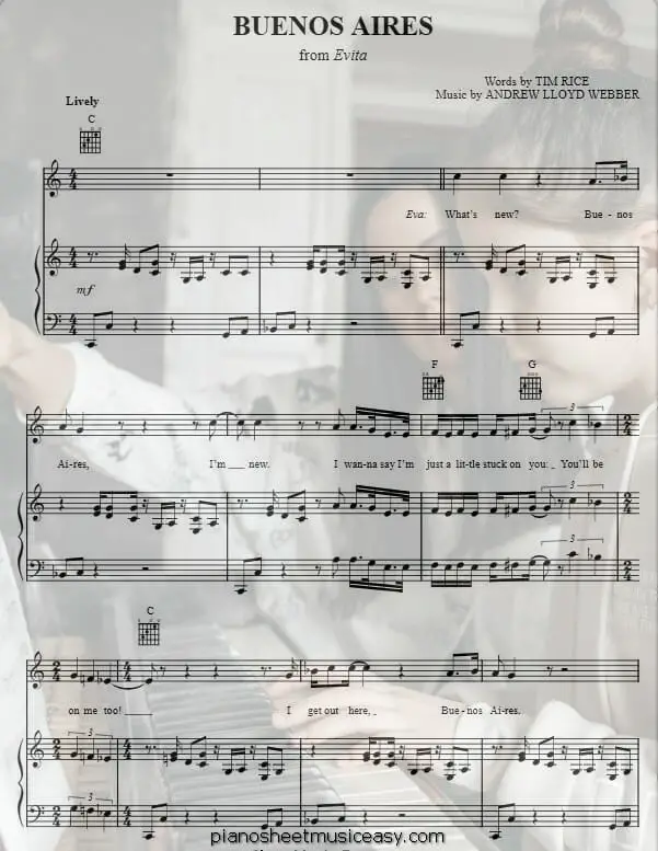 buenos aires evita printable free sheet music for piano 