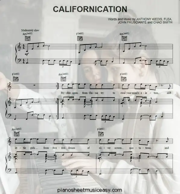 californication printable free sheet music for piano 