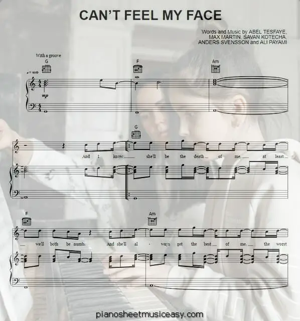 cant feel my face printable free sheet music for piano 