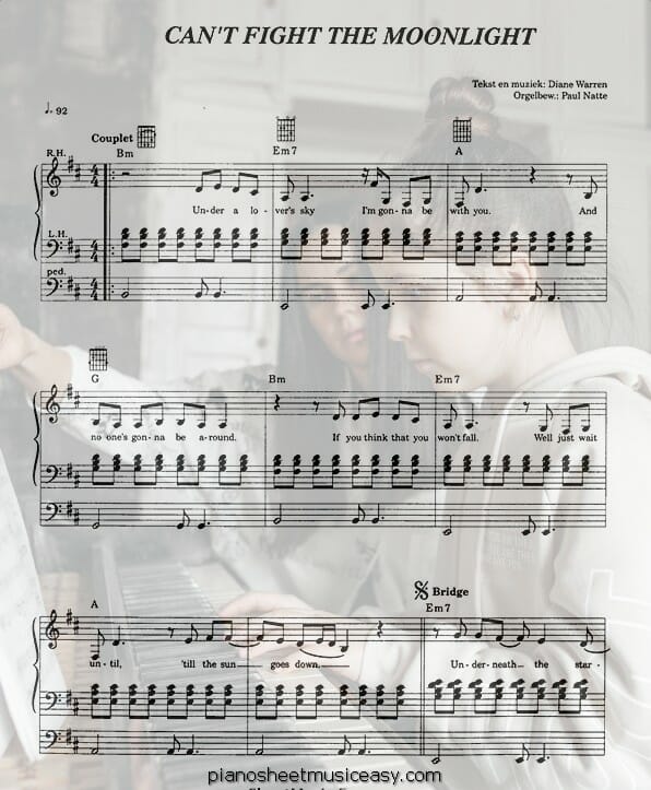 cant fight the moonlight printable free sheet music for piano 