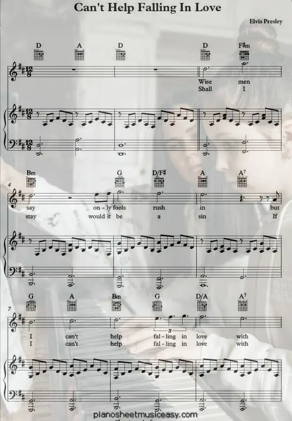 cant help falling in love printable free sheet music for piano 