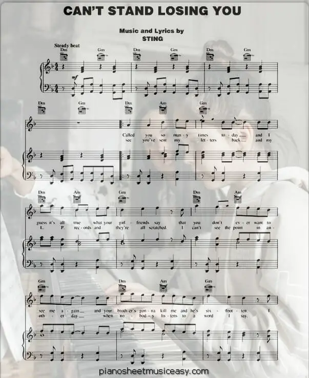 cant stand losing you printable free sheet music for piano 