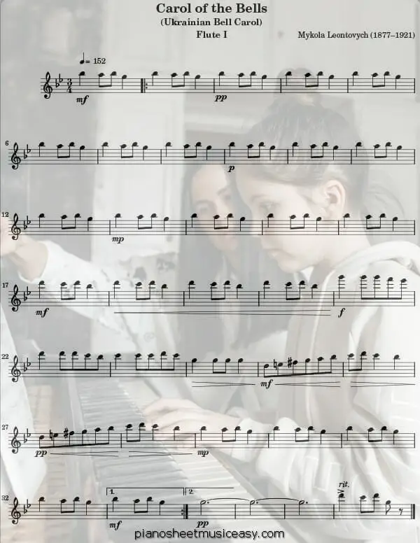 carol of the bells flute printable free sheet music for piano 