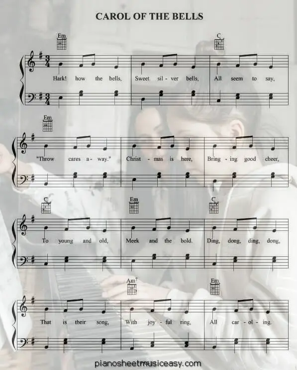 carol of the bells printable free sheet music for piano 