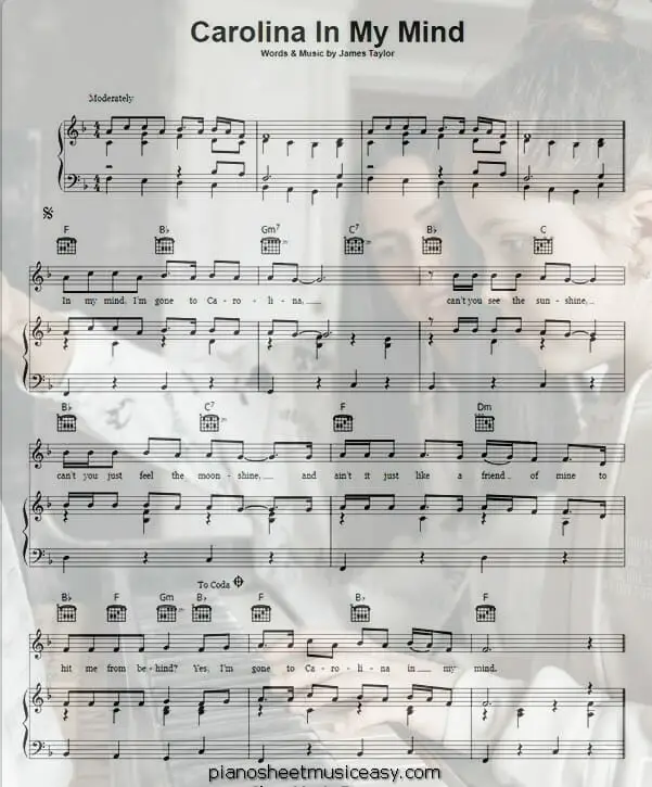 carolina in my mind printable free sheet music for piano 