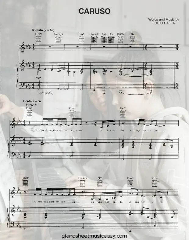 caruso lucio dalla printable free sheet music for piano 