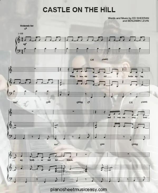 castle on the hill printable free sheet music for piano 