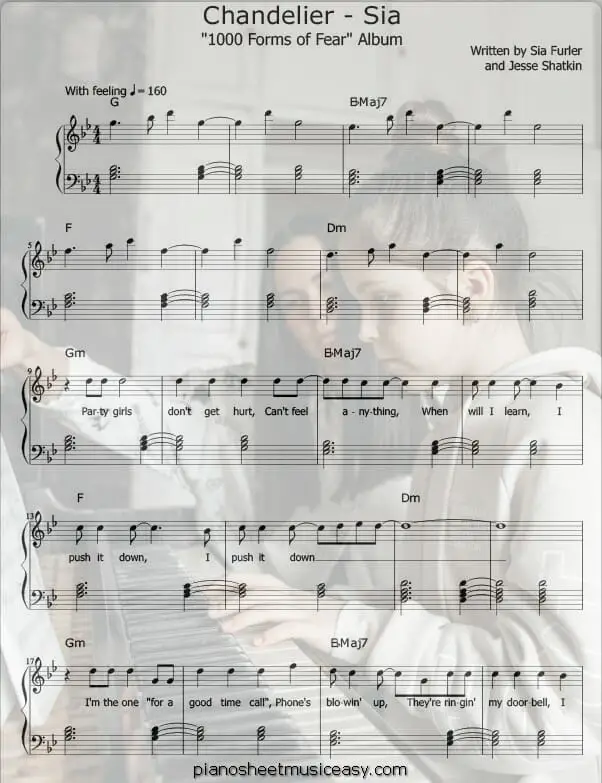 chandelier printable free sheet music for piano 