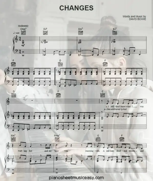 changes david bowie printable free sheet music for piano 