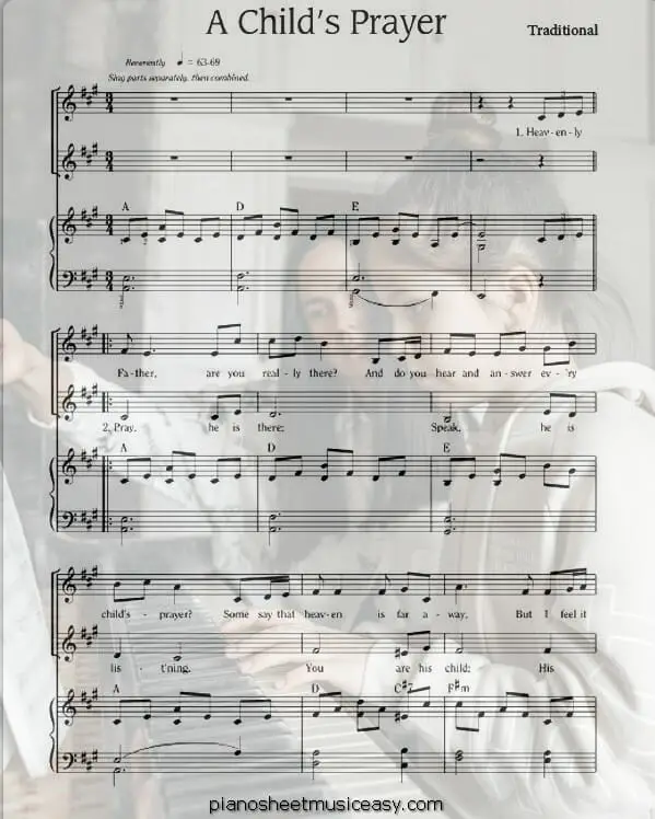 childs prayer printable free sheet music for piano 