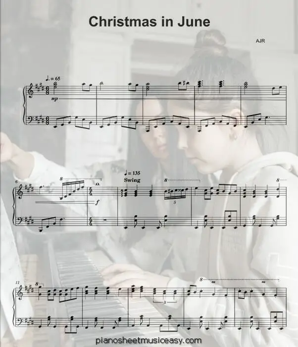 christmas in june printable free sheet music for piano 