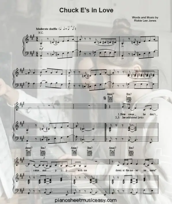 chuck in love printable free sheet music for piano 