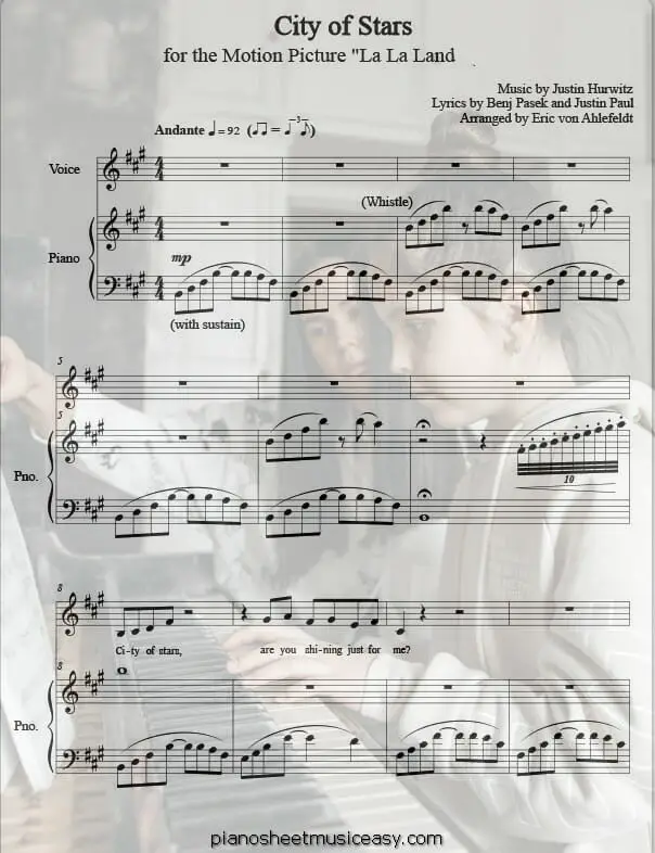 city stars sheet music - F# minor