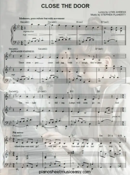 close the door printable free sheet music for piano 