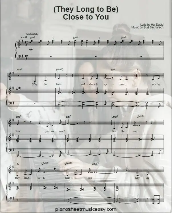 close to you printable free sheet music for piano 