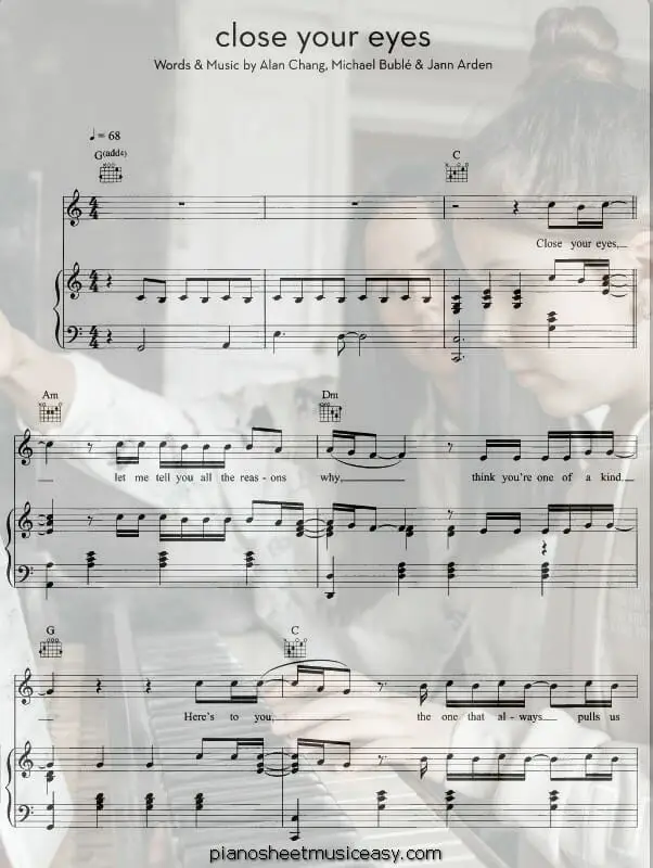 close your eyes printable free sheet music for piano 