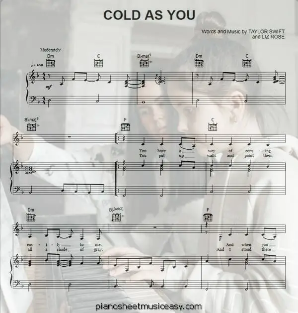 cold as you printable free sheet music for piano 
