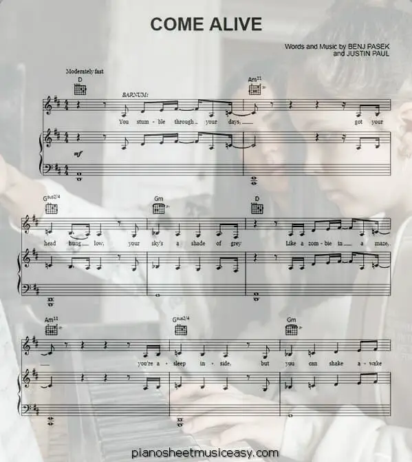 come alive printable free sheet music for piano 