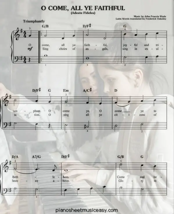 come all ye faithful printable free sheet music for piano 
