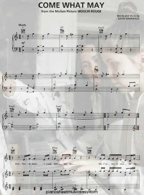 come what may moulin rouge printable free sheet music for piano 