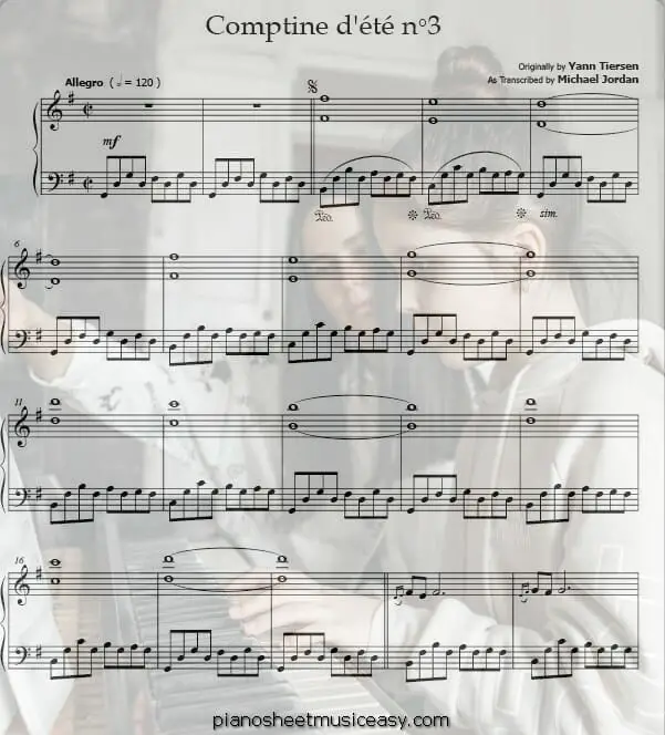 comptine dete no 3 printable free sheet music for piano 