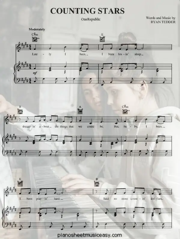 counting stars printable free sheet music for piano 