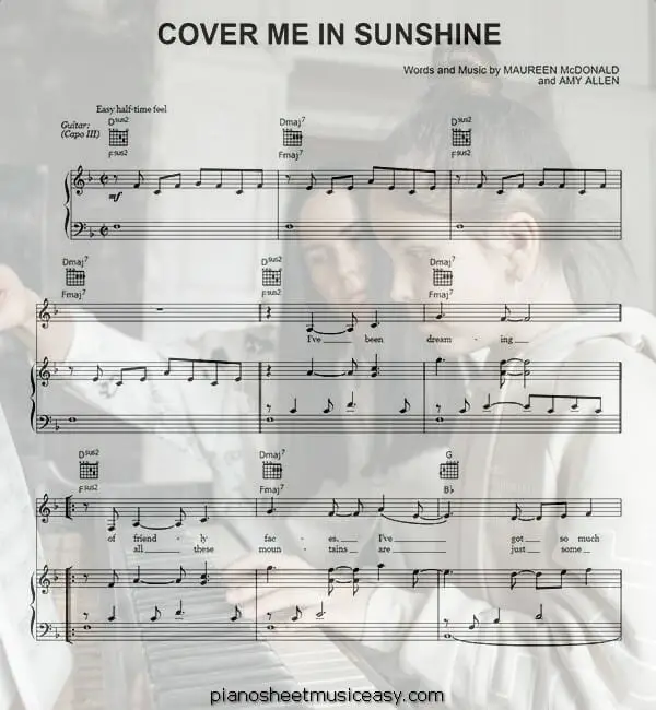cover me in sunshine printable free sheet music for piano 