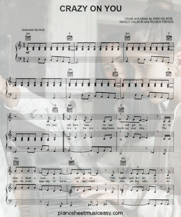 crazy on you printable free sheet music for piano 