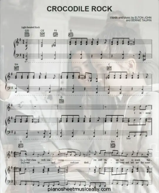 crocodile rock printable free sheet music for piano 