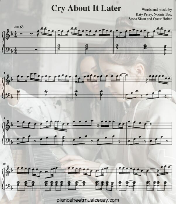 cry about it later printable free sheet music for piano 