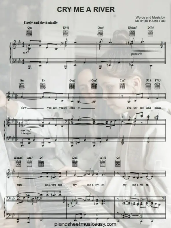 cry me river printable free sheet music for piano 