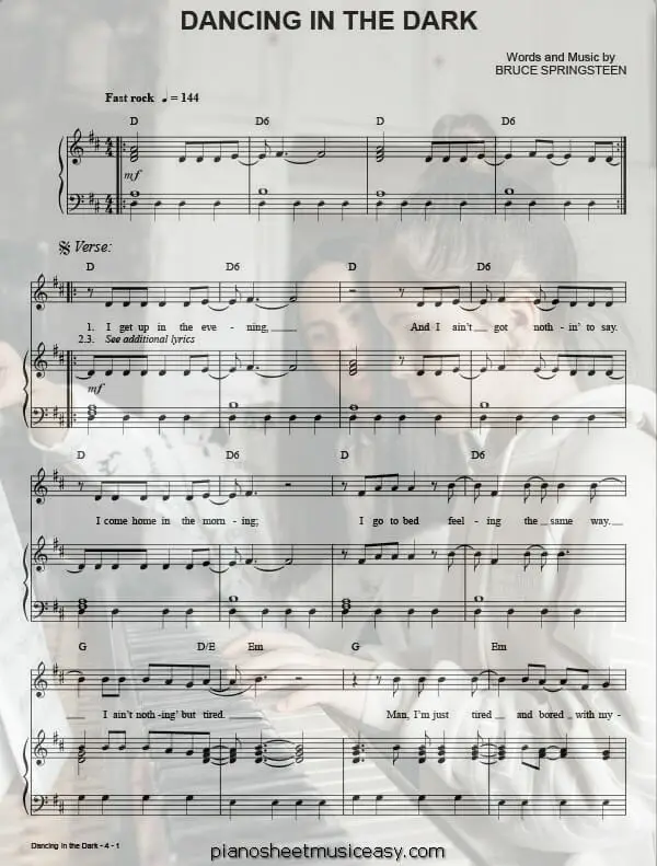 dancing in the dark printable free sheet music for piano 