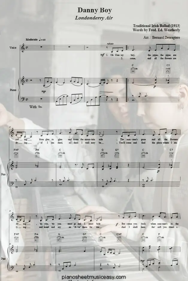 danny boy printable free sheet music for piano 