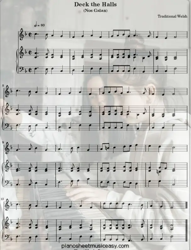 deck the halls printable free sheet music for piano 