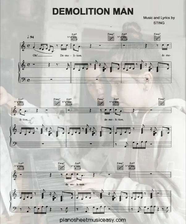 demolition man printable free sheet music for piano 