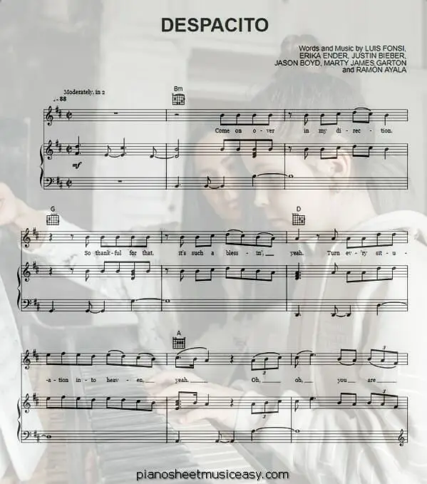 despacito remix printable free sheet music for piano 